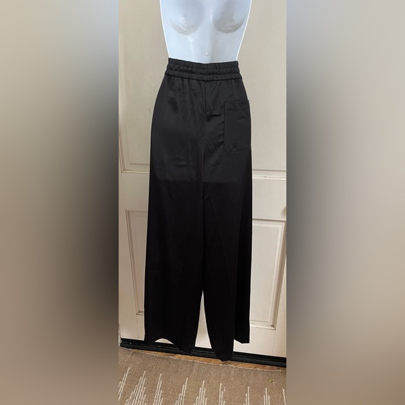 ELIE. ELIE TAHARI NWT! Black Satin Silky High Rise Drawstring Wide Leg Pants L - Picture 5 of 10